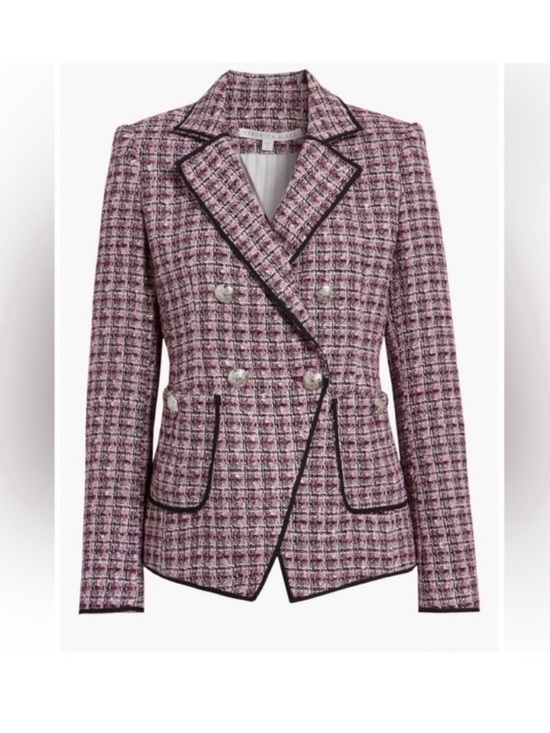 Veronica Beard Jackets & Blazers - VERONICA BEARD | Theron Tweed Double Breasted Blazer Jacket Pink Black Trim Sz 6